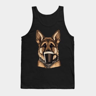 German Shepherd Drinking Coffee Tank Top